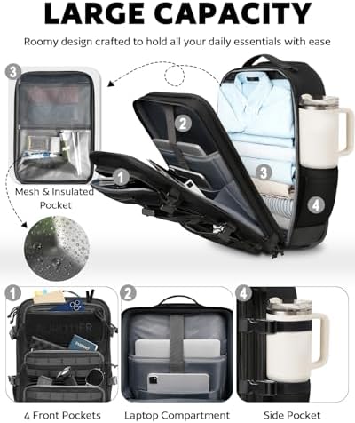 Rolling Tactical Laptop Backpack, 17 Inch Wheeled Military Computer Backpack for Men and Women, Roller Carry on Luggage for Work Travel, Overnight Molle Outdoor Hiking Bag with Wheels, Black - Image 2