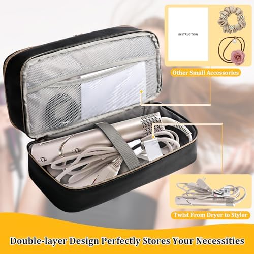 Travel Carrying Case for Shark Flex Style, Double Layer Storage Case for Shark SpeedStyle Hair Dryer Attachments, Waterproof PU Leather Organizer Bag for Shark Flexstyle Airwrap Styler (Black) - Image 3