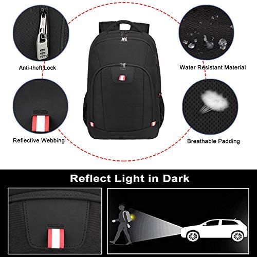 Della Gao Travel Laptop Backpack, Black Backpack for Men and Women with USB Charging Port Business Computer Back Pack (Black, 15.6 Inch) - Image 5