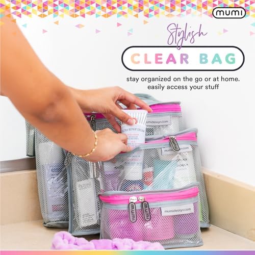 MUMI Travel Toiletry Bag Set of 3 – Clear TSA Approved Toiletry Bags for Women – Reusable Water-Resistant Makeup Organizer Pouches for Skincare, Cosmetics, Travel Accessories, Airport Packing - Orange - Image 4
