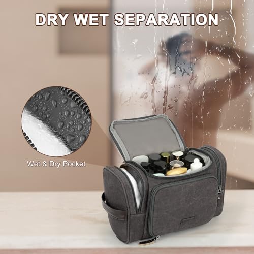 ZOMFELT Travel Toiletry Bag for Men, Water-Resistant Canvas Dopp Kit with Wet Compartments, Multi-Pocket Organizer for Shaving Kit, Gym Essentials and Toiletries Accessories, Grey - Image 3
