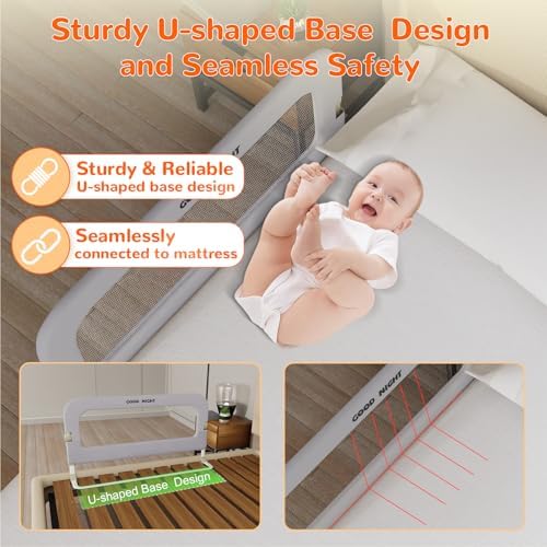 Bed Guard Rail for Toddlers - 47" Adjustable Heights & Folding up Portable Bed Railing for Baby - Toddler Bed Rails Guard for Crib, Twin, Bunk,Full Size, Queen & King Bed(Grey) - Image 4