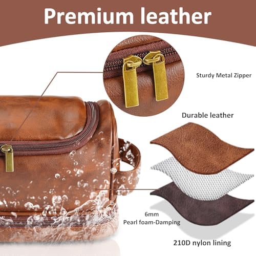 Toiletry Bag for Men, Large Leather bathroom accessories, Travel Essentials Dopp kit, Gifts for Father, Dad, Boyfriend, Grandpa, Shaving Kit for Men Bag - Image 2