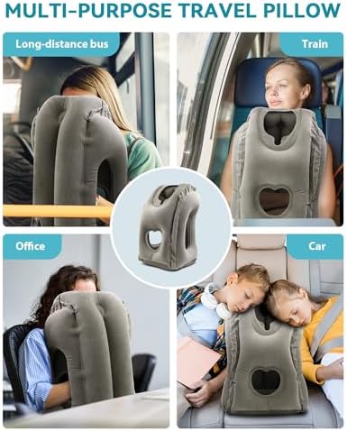 JefDiee Inflatable Travel Pillow, Airplane Neck Pillow Comfortably Supports Head and Chin for Airplanes, Trains, Cars Office Napping on The Tray Table (Grey) - Image 7