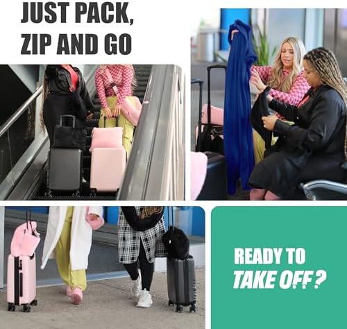 TAKE OFF All-in-One Travel Blanket and Pillow - Super Soft Microfiber Fabric, 3 Day Clothing Storage with Secure Zipper Pockets Keep Valuables Safe, Hand Free Trolley Holder, Ultimate Travel Accessory - Image 7