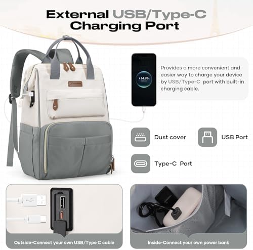 Maelstrom Travel Backpack for Women Men,Laptop Backpack Fits 15.6-17.3 Inch Laptop, Nurse/Teacher/Work Bag with Insulated Lunch Box,Water Resistant Carry On Backpack,Gray-Beige - Image 8