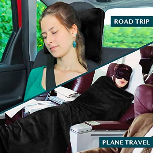 PAVILIA Travel Blanket Pillow, Soft Airplane Blanket 2-in-1 Combo Set, Plane Blanket Compact Packable, Flight Essentials Car Pillow, Travelers Gifts Accessories, Luggage Backpack Strap, 60x43 Black - Image 5