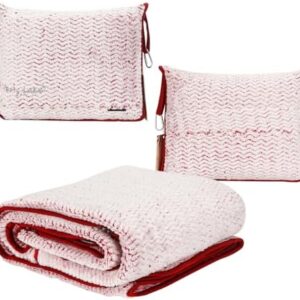 Travel Blanket and Pillow Set,Airplane Blanket Compact 2-in-1 Soft Bag,Travel Essentials for Flight,Plane Car Traveling Gift Accessories,Luggage Backpack Strap 65"x50" (Ⅰ-White Red)