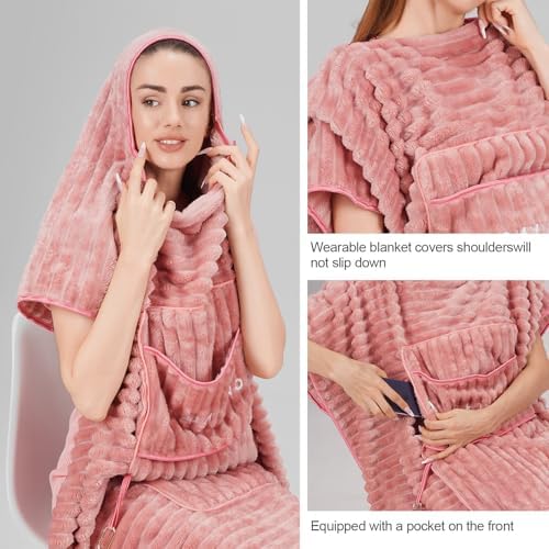 Travel Pillow and Blanket Set Travel Blanket Airplane Compact with Bag Travel Blanket Airplane Travel Essentials Car Blankets for Adults (Light Pink) - Image 4