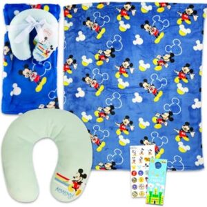 Mickey Mouse Travel Blanket - Mickey Mouse Travel Pillow Bundle Includes Mickey Mouse Travel Blanket, Mickey Mouse Travel Pillow, Stickers, More | Mickey Mouse Travel Set