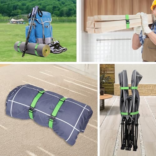 Utility Straps with Metal Quick Release Buckle, Adjustable Nylon Belt Backpack Accessories Sleeping Bag Strap for Hiking, Travel, Outdoor Sports (Green-Metal Buckle, 1" W-48 L) - Image 2