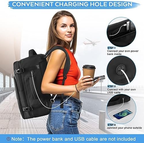 Large Travel Backpack, Carry On Backpack, Personal Item Bag Airline Approved, Lightweight Hiking Backpack, Casual Weekender bag, Laptop Backpack, Black - Image 4