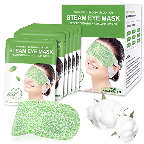 16 Packs Steam Eye Masks for Dry Eyes, Warm Compress Relief for Eye Fatigue & Puffiness, Sleep Heated Eye Mask, Disposable Travel Essentials, Spa Relaxation Gift for Women, FSA/HSA Eligible, Unscented