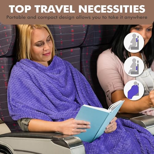 Tirrinia Travel Portable Blanket with Feet Airplane Office Poncho 4 in 1 Zippered Front Pocket Premium Cozy Fleece Blankets with Built-in Bag - Image 3