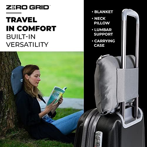 Lightweight Travel Blanket - Premium & Compact Airplane Wearable Blanket with Neck Snaps, Cozy Foot Pockets, Zipper Pouch - Converts into Soft Pillow - Designed for Ultimate Comfort - Shadow - Image 7
