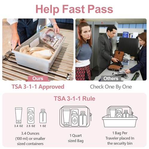 PACKISM Clear Makeup Bag - TSA Approved Toiletry Bag for Travel Size Toiletries, Travel Clear Toiletry Bag Quart Size Bag, Carry on Airport Airline Compliant Bag, Rose Pink(for age 12 or above) - Image 2