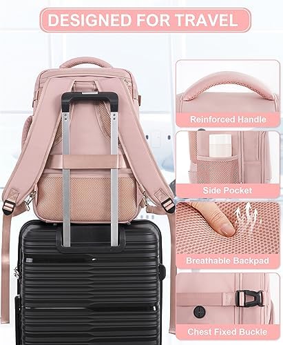 Beraliy Travel Backpack for Women Airline Approved Carry On Backpack, 16 Inch Business Work Backpack with Laptop Compartment, Airplane Personal Item Travel Bags for Trip, Underseat Weekend Bag, Pink - Image 7
