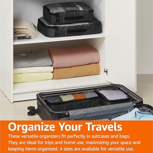 Amazon Basics Lightweight Packing Cubes Travel Organizer Set with Double Zipper, Mesh Top, Small, Medium, Large, Slim, Black, 4 Piece - Image 7