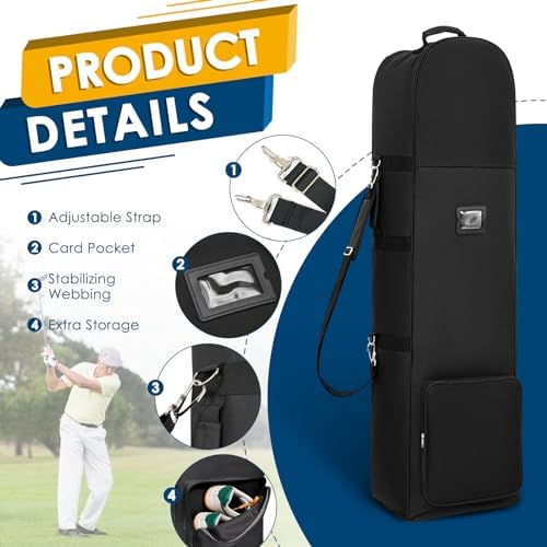 Golf Travel Bags for Airlines with Adjustable Support Rod and Detachable Shoulder Straps, Soft Foldable Golf Club Travel Covers, 900D Heavy Duty Oxford -Universal Size - Image 5