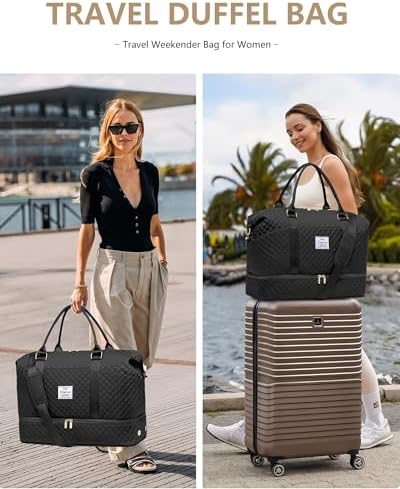 Women Weekender Travel Duffle Bags: Duffel Overnight Bag with Shoe Compartment Large Carry on Tote Bag Toiletry Bag Weekend Yoga Gym Bags with Wet Pocket Hospital Bags for Labor and Delivery Black - Image 2