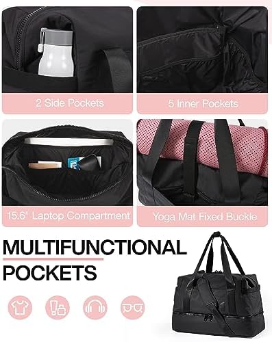 Weekender Bags for Women, BAGSMART Travel Duffel Bags with Shoe Compartment,Personal Item Travel Bag for Airlines, Carry on Overnight Tote Bag with Toiletry Bag(Black,2pcs) - Image 2