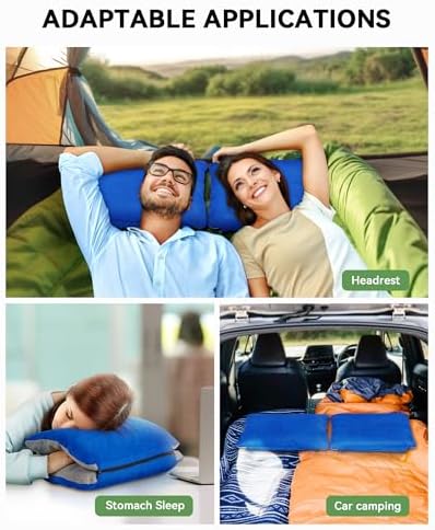 JefDiee Inflatable Camping Lumbar Pillow with Memory Foam and Washable Cover Travel Pillow for Airplanes, Camping (Blue M) - Image 2