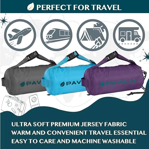 PAVILIA Travel Blanket Airplane Compact with Bag, Soft Packable Plane Blanket Kids Adults, Portable Camping Flight Essentials, Travelers Gifts Accessories, Luggage Backpack Strap, 65x40 Teal Blue - Image 7