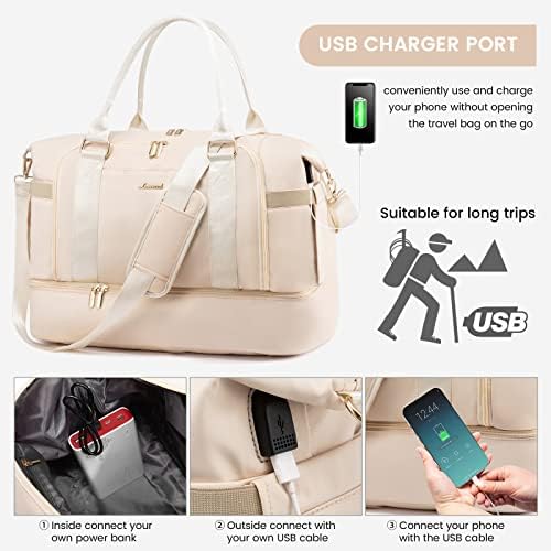 Gym Bag for Women LOVEVOOK Travel Duffel Bag with USB Charging Port,Weekender Bags for Women with Shoe Compartment,Carry on Overnight Bag with Toiletry Bag,Hospital Bags for Labor and Deliver - Image 3