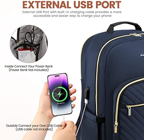 LOVEVOOK Laptop Backpack for Women 15.6 inch,Cute Womens Travel Backpack Purse,Professional Laptop Computer Bag,Waterproof Work Business College Teacher Bags Carry on Backpack with USB Port,Navy Blue - Image 6