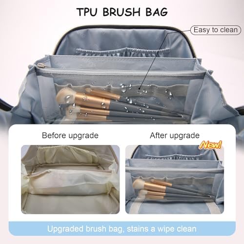 BOYATU Travel Makeup Bag for Women: Cosmetic Organizer Bag with Compartments - Leather Make up Bags Set of 3 Black - Image 2