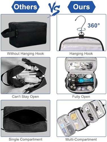 Relavel Toiletry Bag for Men, Hanging Toiletries Bag for Women Water Resistant Dopp Kit Shaving Bag, Travel Essentials Large Capacity Organizer Case for Toiletries Accessories, Black - Image 6