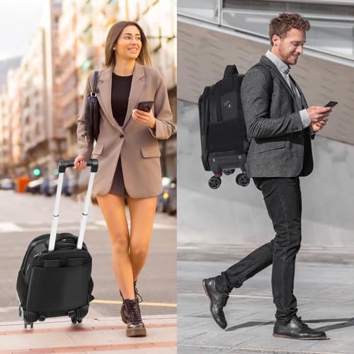 360° rotating Water Resistant Rolling Backpack with 4 Removable Wheels for Adults,Airline Approved Carry on Luggage Fit 15.6 Inch Laptop Travel Backpack with USB Charging Port - Image 7