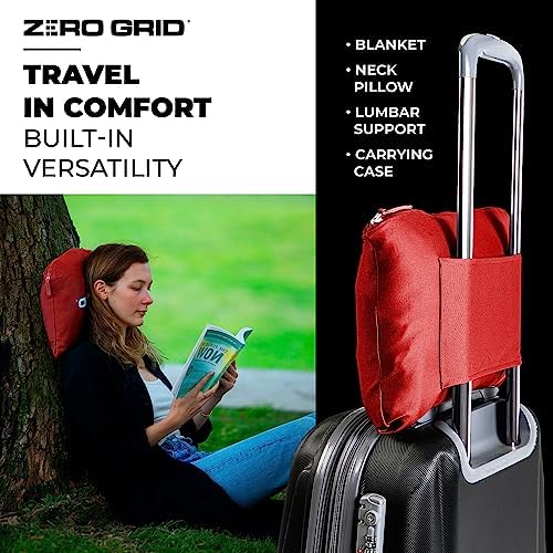 Lightweight Travel Blanket - Premium & Compact Airplane Wearable Blanket with Neck Snaps, Cozy Foot Pockets, Zipper Pouch - Converts into Soft Pillow - Designed for Ultimate Comfort - Scarlet - Image 7