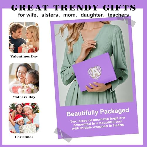 Travel Essentials - Portable Travel Toiletry Bag for Women, Initial Makeup Kit Organizer Make up Cosmetic Bag Set Purple Stuff Birthday Gifts for Women Daughter Mom (Purple Letter J) - Image 2