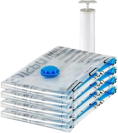 Amazon Basics Vacuum Compression Space Saving Storage Bags with Hand Pump for Clothes Packing, Ideal for Blankets, X-Jumbo Pack of 4