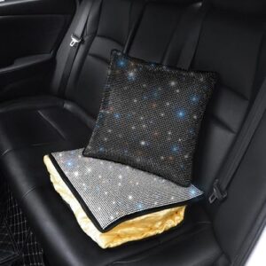 Cute and Charming Travel Blanket Pillow Combo with Crystal Rhinestone, Bling Diamond Throw Pillow Blanket Sparkling Camping Pillow Blanket Car Decor All Season for Ladies Black 1 Piece