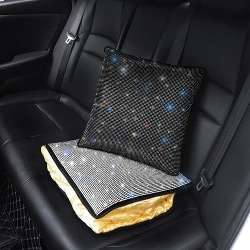 Cute and Charming Travel Blanket Pillow Combo with Crystal Rhinestone, Bling Diamond Throw Pillow Blanket Sparkling Camping Pillow Blanket Car Decor All Season for Ladies Black 1 Piece