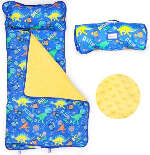 Nature’s Haven Lightweight Nap mat for Kids with Plush Blanket, Removable Pillow & Attached Straps – Soft Toddler Travel Bed with Roll Up Design – Perfect for Preschool, Daycare, Traveling