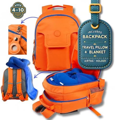 3pc Kids Travel Backpack Set – kids travel blanket and pillow set | AirTag holder included | Toddler road trip essentials & Kids travel essentials ages 4-10 - Image 2