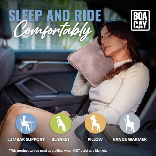 BOACAY Soft & Warm Travel Blanket for Airplane & Car - Long Flight Essential for Women, Men, Kids - Compact Pillow with Luggage Sleeve & Backpack Clip - Image 6