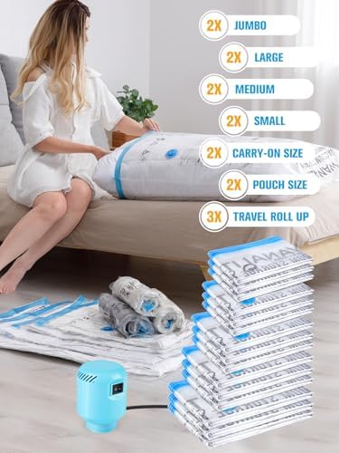 Vacuum Storage Bags with Electric Air Pump, New Air Valve Combo 15 Pack Space Saver Bag, Vacuum Sealer Bags for Clothes, Blanket, Duvets, Pillows, Comforters, Travel, Two Compressing Ways - Image 2