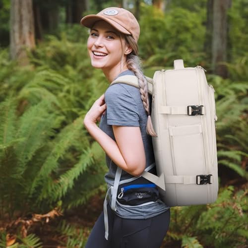 LOVEVOOK Travel Backpack for Women, TSA Personal Item Backpack Travel Bag fits 17.3" Laptop, Carry on Backpack for Weekender Business Hiking, Beige - Image 9
