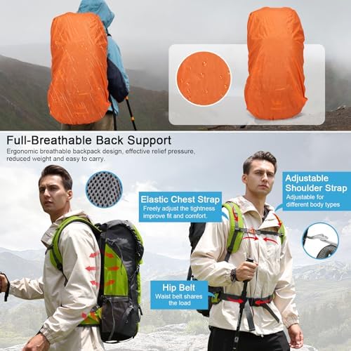 ShowyLive 70L Hiking Backpack Men/Women, Lightweight Camping Backpack, Foldable & Packable Daypack Backpacks for Outdoor, Travel Bag With Rain Cover (Black) - Image 5