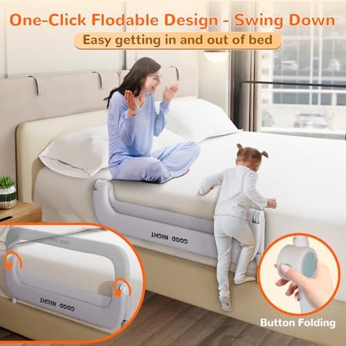 Bed Guard Rail for Toddlers - 47" Adjustable Heights & Folding up Portable Bed Railing for Baby - Toddler Bed Rails Guard for Crib, Twin, Bunk,Full Size, Queen & King Bed(Grey) - Image 2