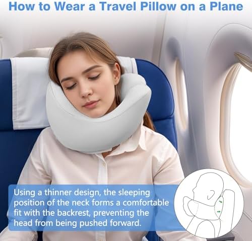2 in 1 Neck Pillow Airplane, Ergonomic Memory Foam Travel Neck Pillow, Travel Essentials with 3D Eye Masks, Earplugs, and Portable Drawstring Bag, U Shape Neck Support for Traveling, Car, Home - Image 2