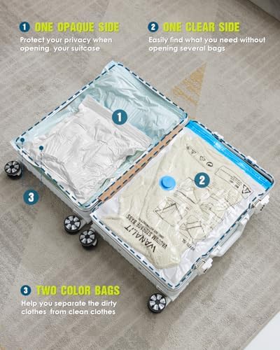 Vacuum Storage Bags for Travel, 8 Pack (4S+4XS) Vacuum Seal Bags with Wireless Rechargeable Electric Pump, Travel Essentials Space Saving Bag for Clothes, Luggage, Carry-on Suitcase, Backpack, Trip - Image 3
