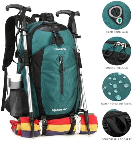 40L Waterproof Lightweight Outdoor Daypack Hiking,Camping,Travel Backpack for Men Women Dark Green - Image 2