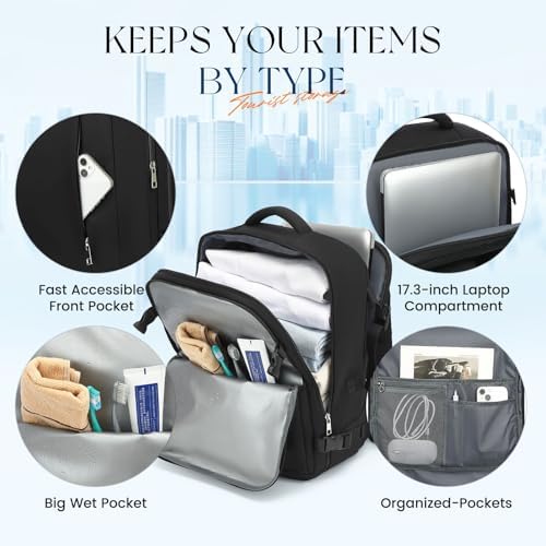 Large Travel Laptop Backpack, Carry on Backpack, 17.3 Inch Durable Business Work Sport Bag with USB Port, Water Resistant Rucksack Book Bag Gifts for Men Women, Black 22 - Image 3