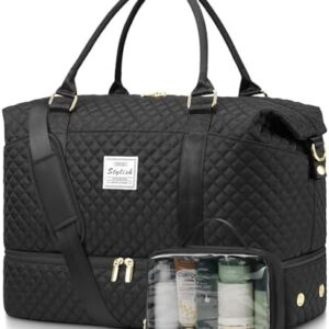 Women Weekender Travel Duffle Bags: Duffel Overnight Bag with Shoe Compartment Large Carry on Tote Bag Toiletry Bag Weekend Yoga Gym Bags with Wet Pocket Hospital Bags for Labor and Delivery Black