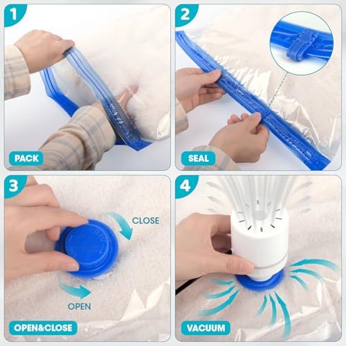 20 Pack Vacuum Storage Bags with Electric Pump, 4Jumbo/ 4Large/ 4Medium/ 4Small/ 4Roll Compression Space Saver Vacuum Seal Bags for Clothing Travel Luggage Comforters Blankets Pillows Bedding - Image 6